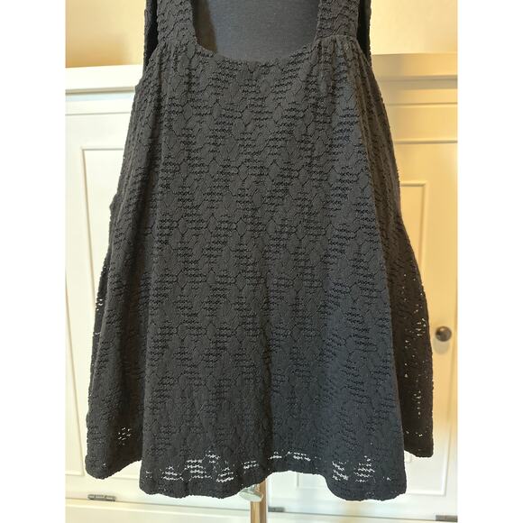 Free People Black Poppy Textured Mini Dress Sleeveless Size L Boho Summer Goth - Picture 8 of 13